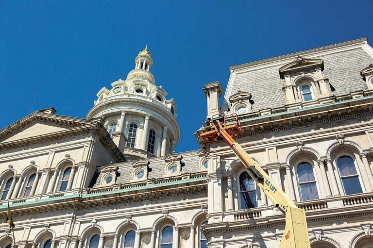 baltimore city hall being reconstructed by the durable restoration company