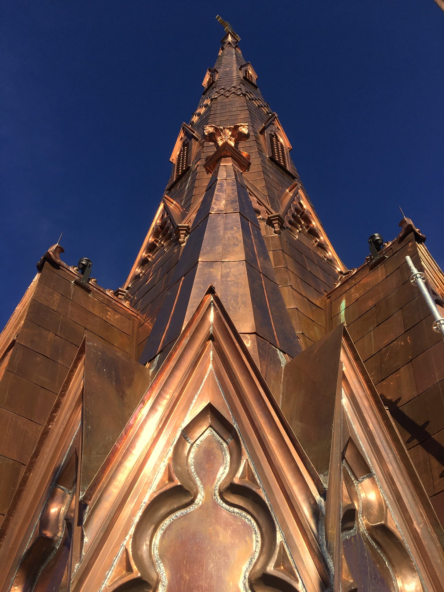 close up of steeple square in dubuque, ia